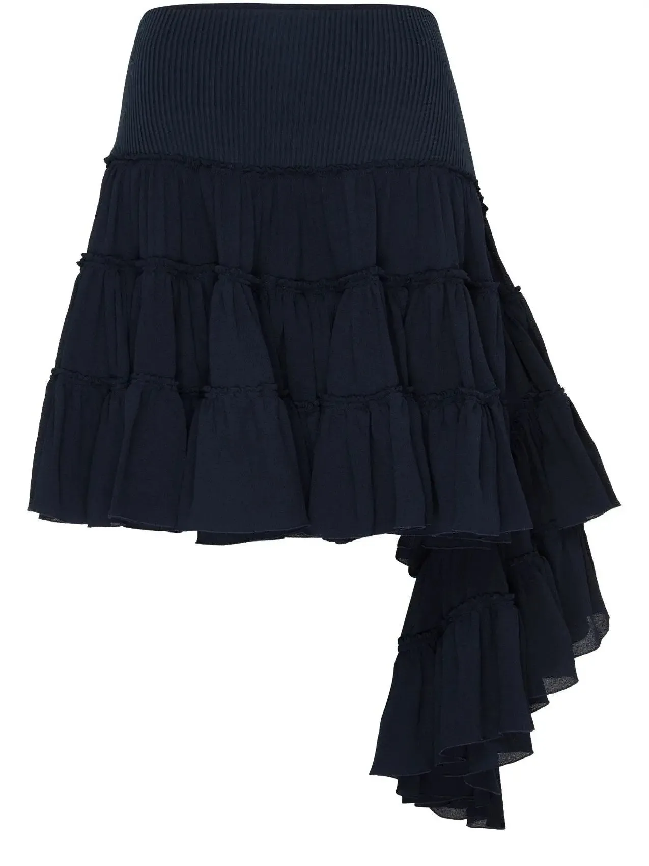 Women’s Asymmetric Ruffle Tiered Mini Skirt in Navy