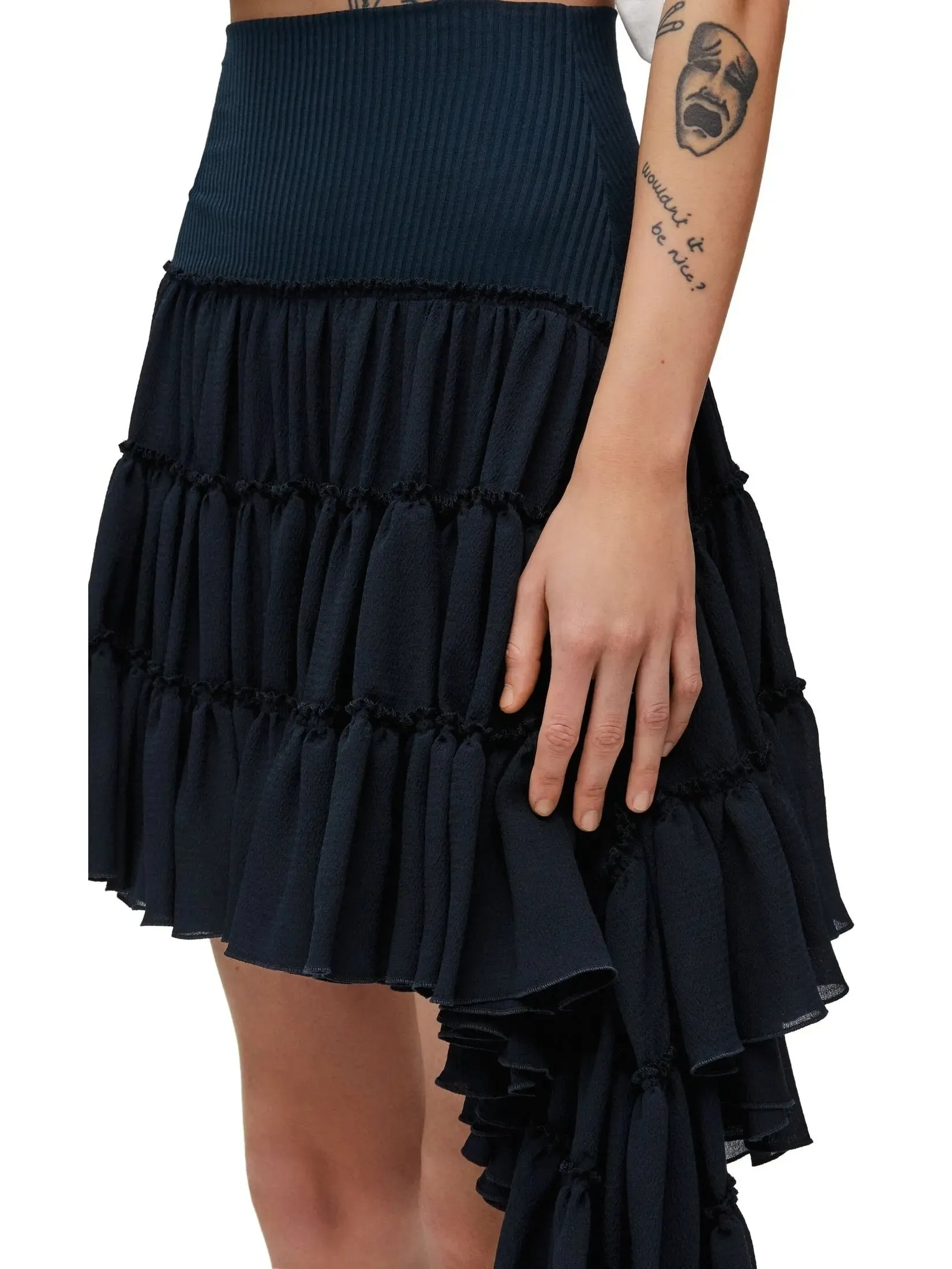 Women’s Asymmetric Ruffle Tiered Mini Skirt in Navy