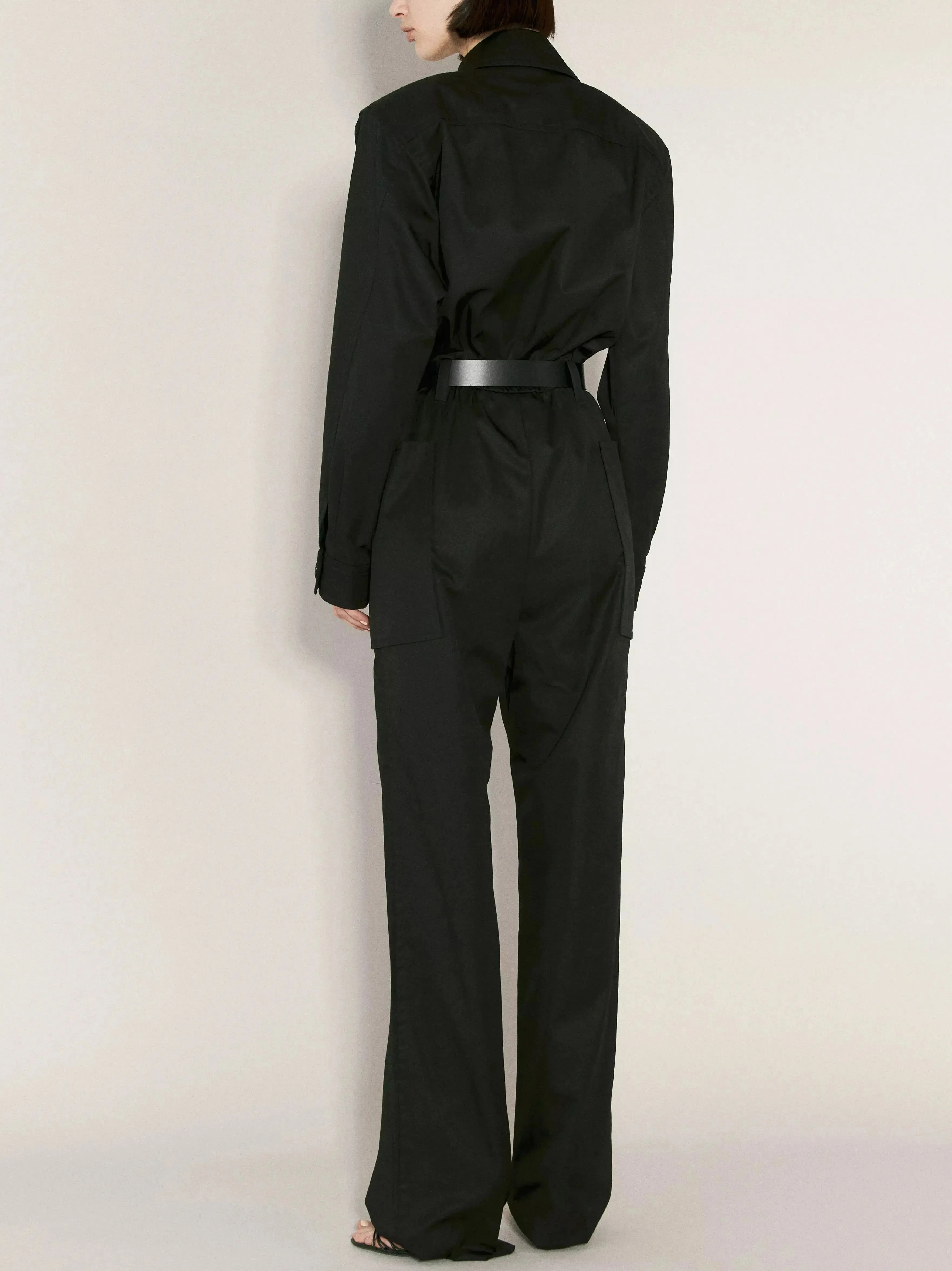 Women’s Belted Black Cotton Cargo Jumpsuit