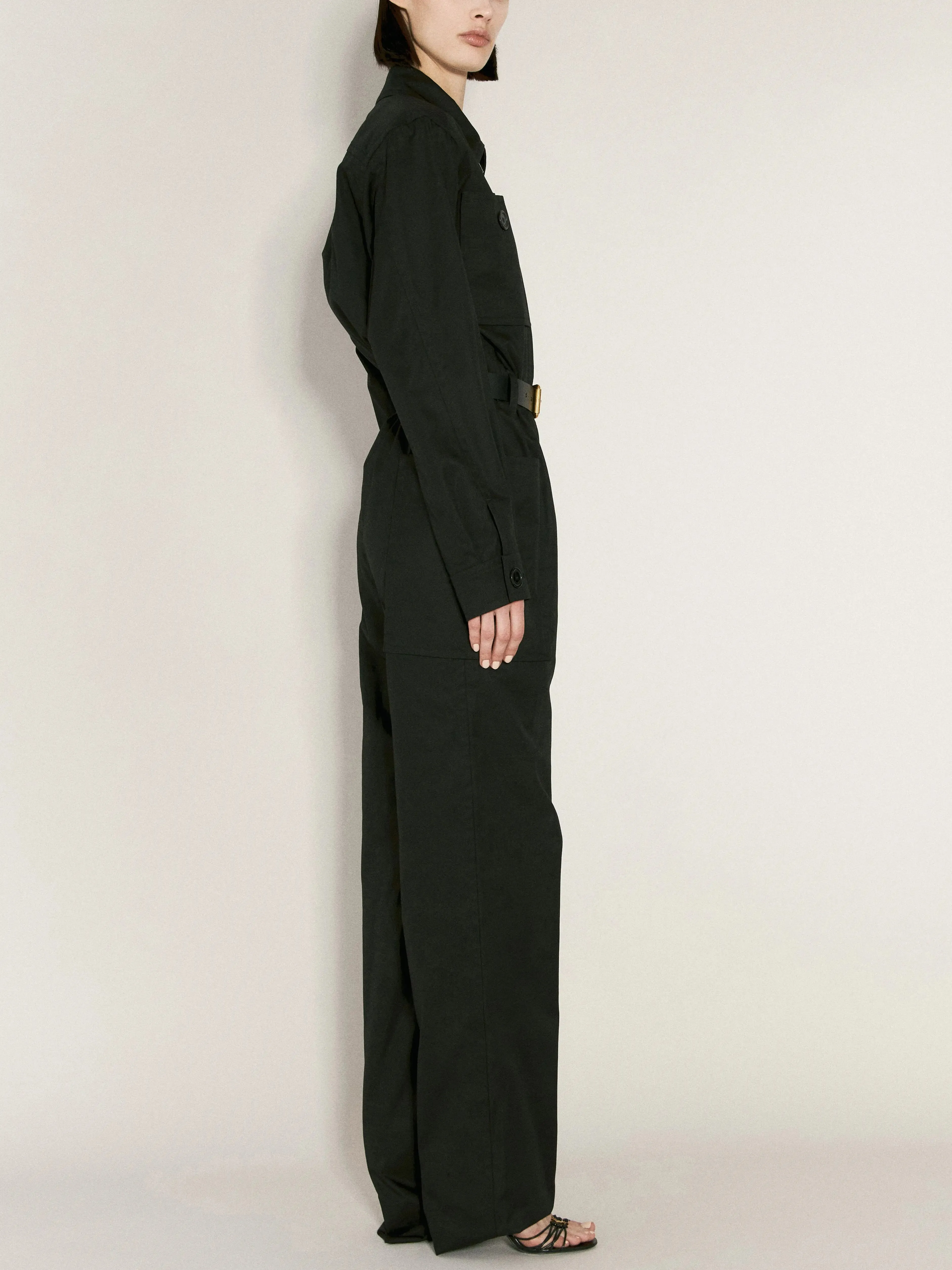 Women’s Belted Black Cotton Cargo Jumpsuit