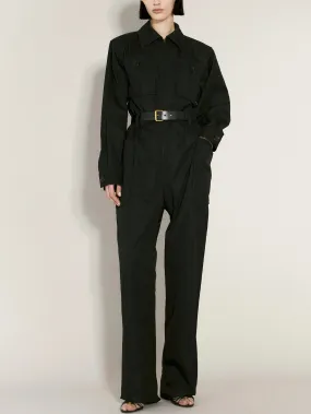 Women’s Belted Black Cotton Cargo Jumpsuit