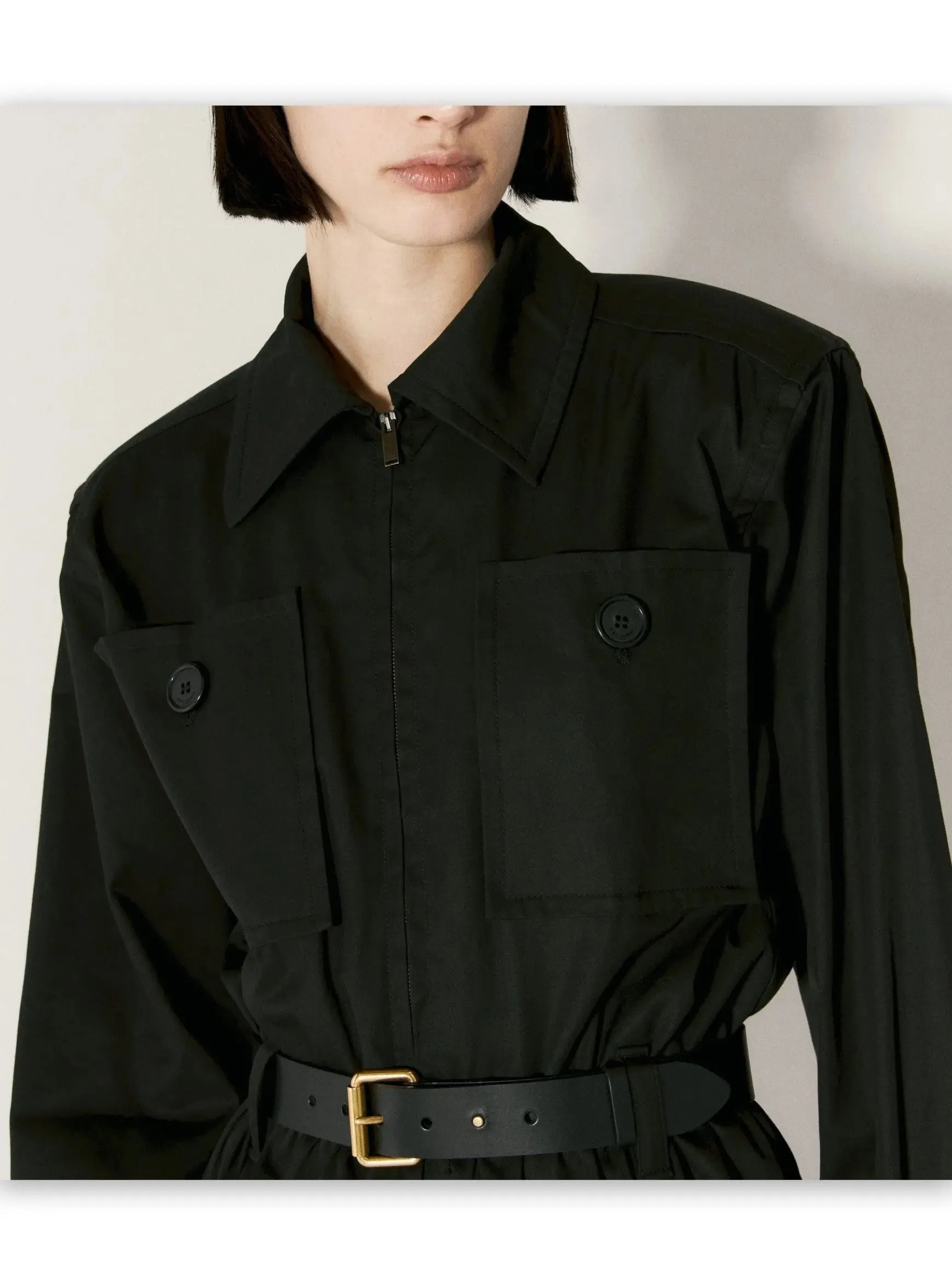 Women’s Belted Black Cotton Cargo Jumpsuit