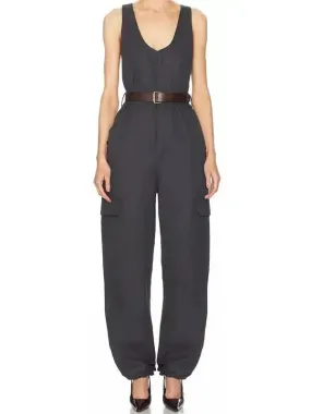 Women’s Belted Jumpsuit in Cotton Twill