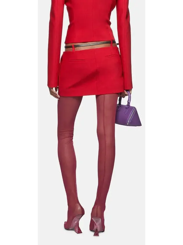 Women’s Belted Red Crepe Mini Skirt