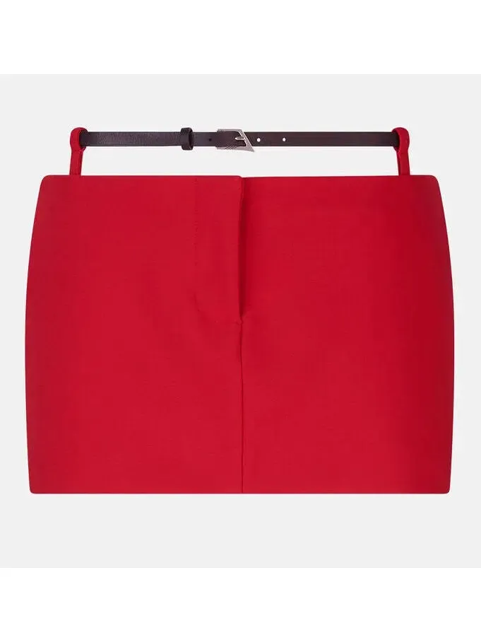 Women’s Belted Red Crepe Mini Skirt