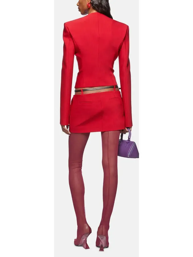 Women’s Belted Red Crepe Mini Skirt