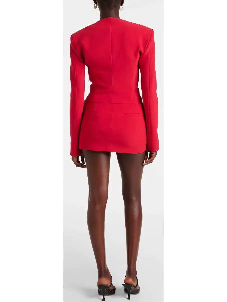 Women’s Belted Red Crepe Mini Skirt