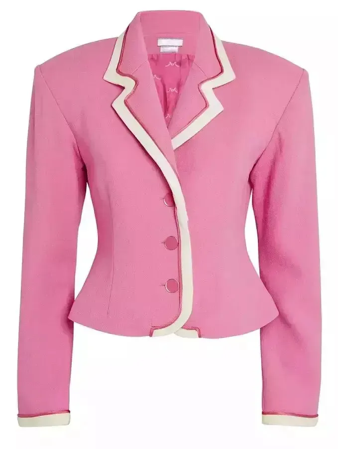 Women’s Bicolor Crepe Blazer and Skirt Set in Bubblegum Pink