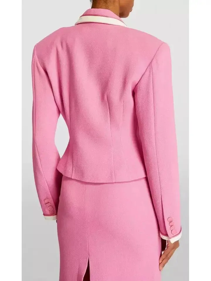 Women’s Bicolor Crepe Blazer and Skirt Set in Bubblegum Pink