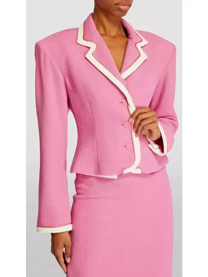 Women’s Bicolor Crepe Blazer and Skirt Set in Bubblegum Pink