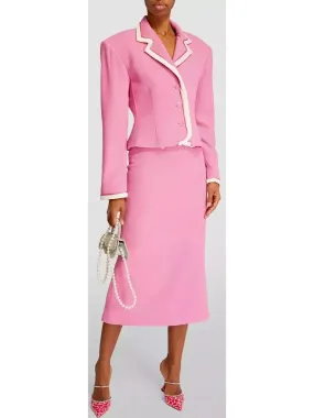 Women’s Bicolor Crepe Blazer and Skirt Set in Bubblegum Pink