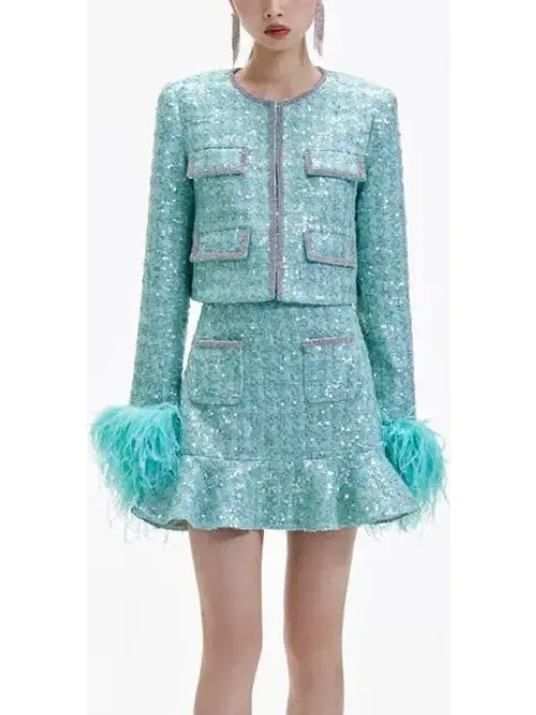 Women’s Boucle Feather Jacket and Skirt Set