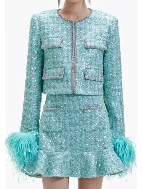 Women’s Boucle Feather Jacket and Skirt Set