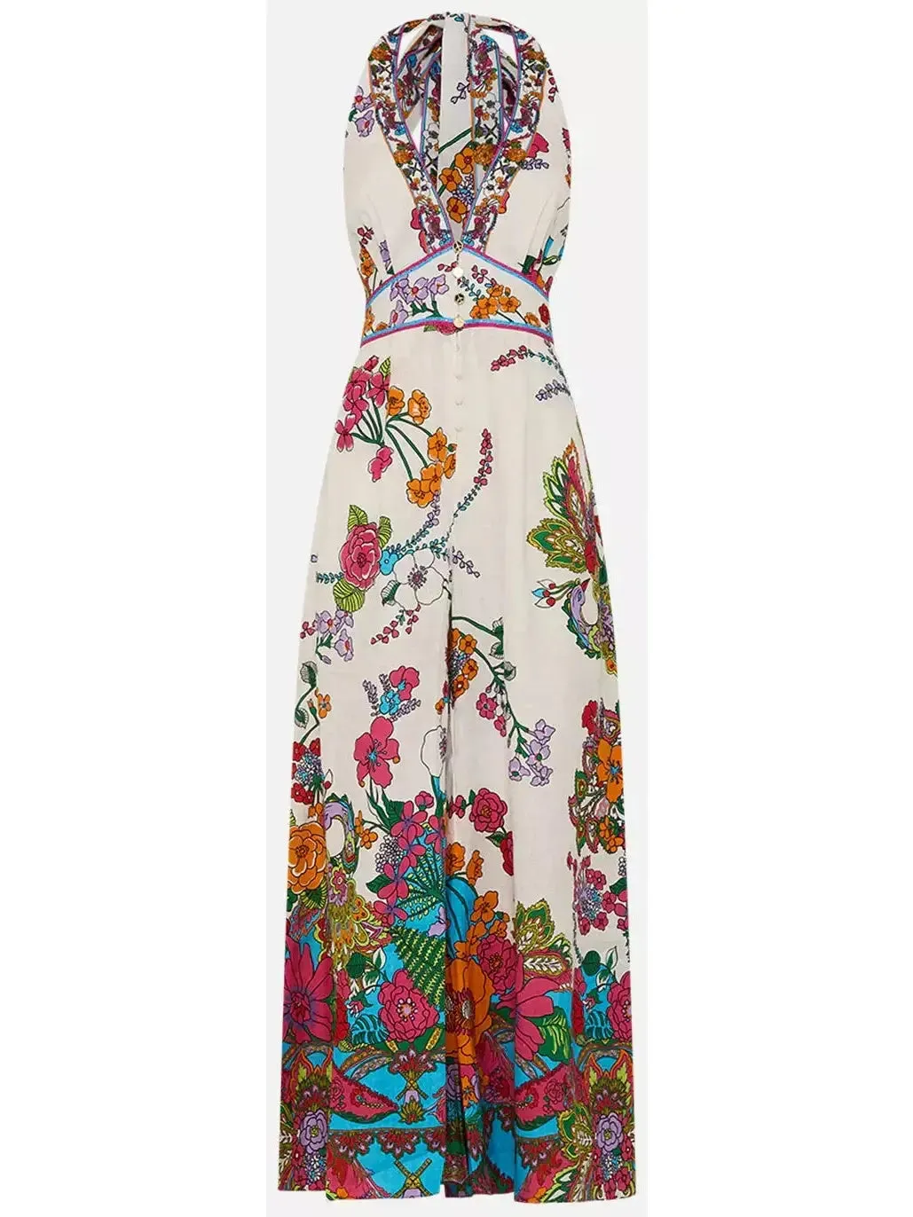 Women’s Bright Floral Printed Halter-Neck Wide-Leg Jumpsuit