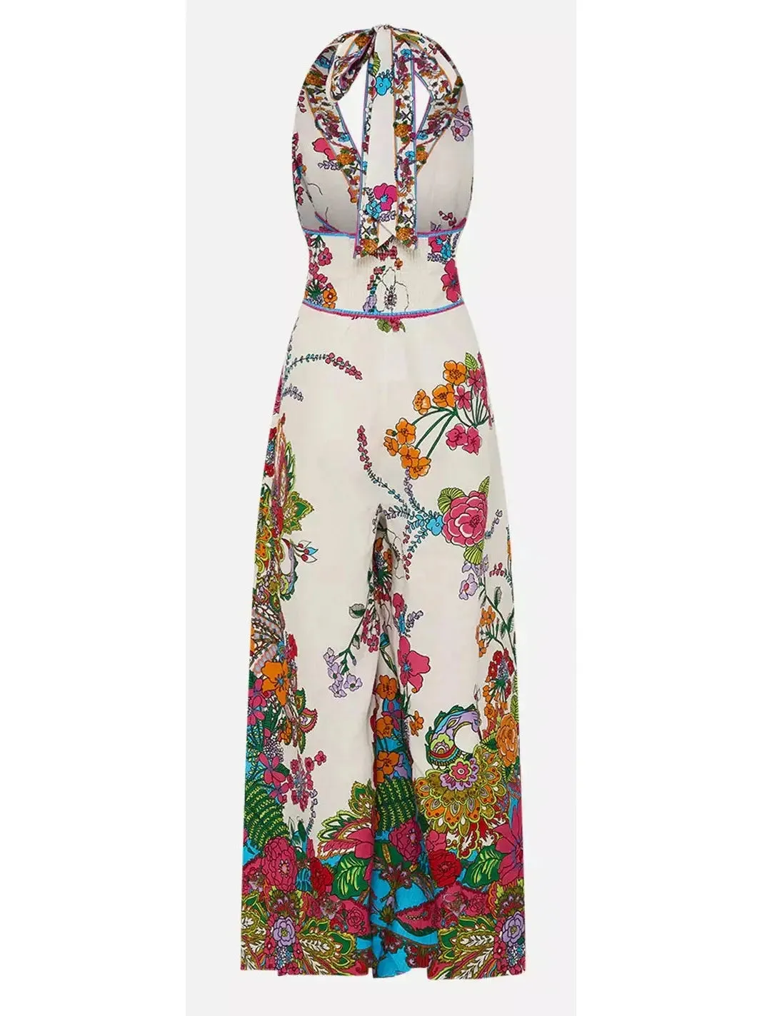 Women’s Bright Floral Printed Halter-Neck Wide-Leg Jumpsuit