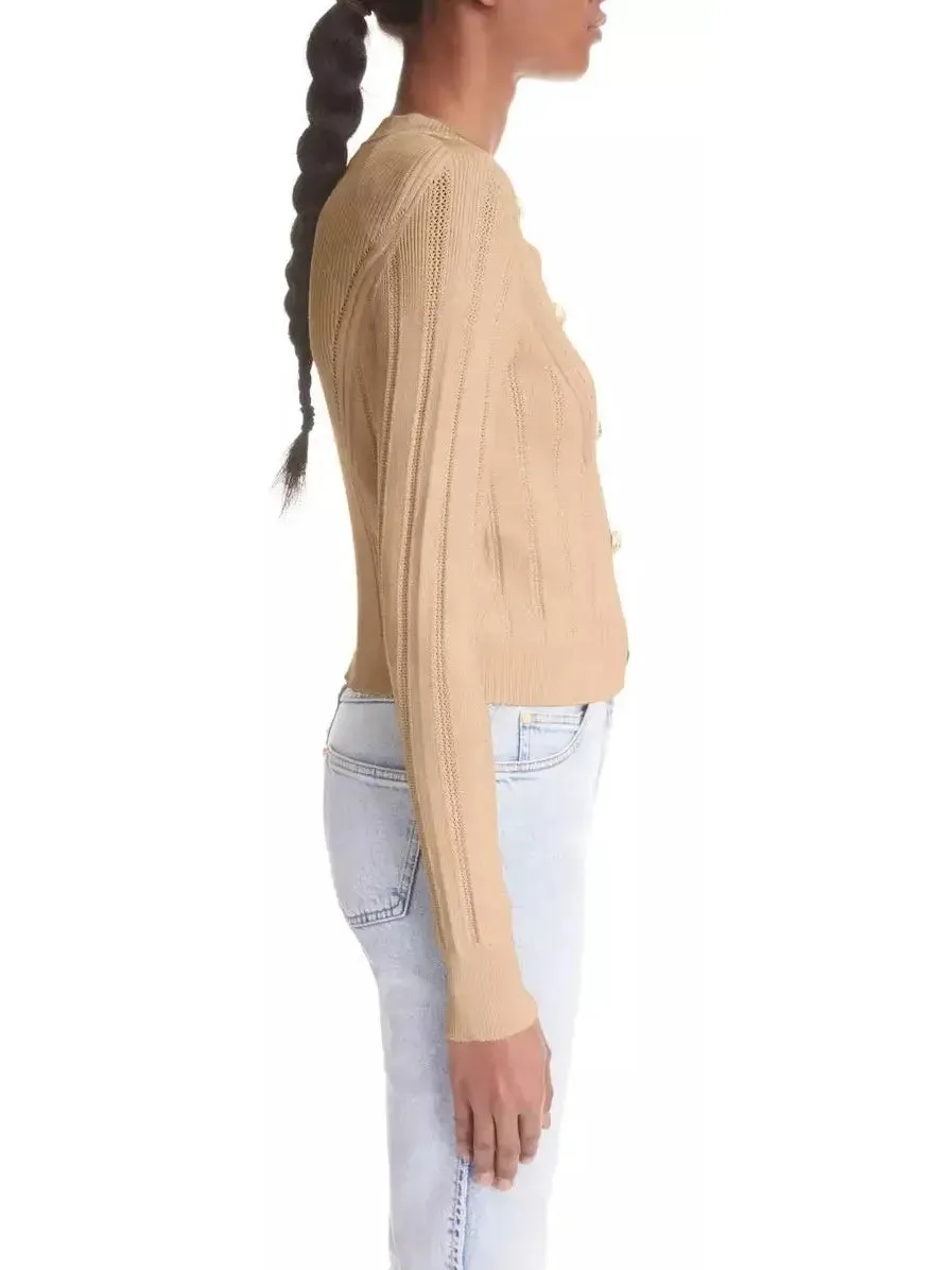 Women’s Button Embellished Knitted Cardigan in Beige