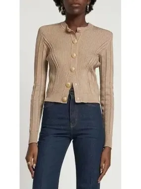 Women’s Button Embellished Knitted Cardigan in Beige