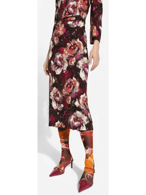 Women’s Cady Calf-Length Skirt with Peony Print