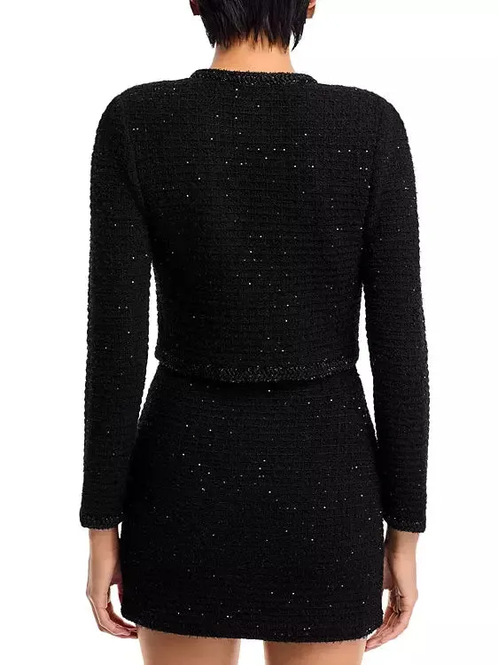 Women’s Decorative-Button-Embellished Black Tweed Jacket and Mini Skirt Set