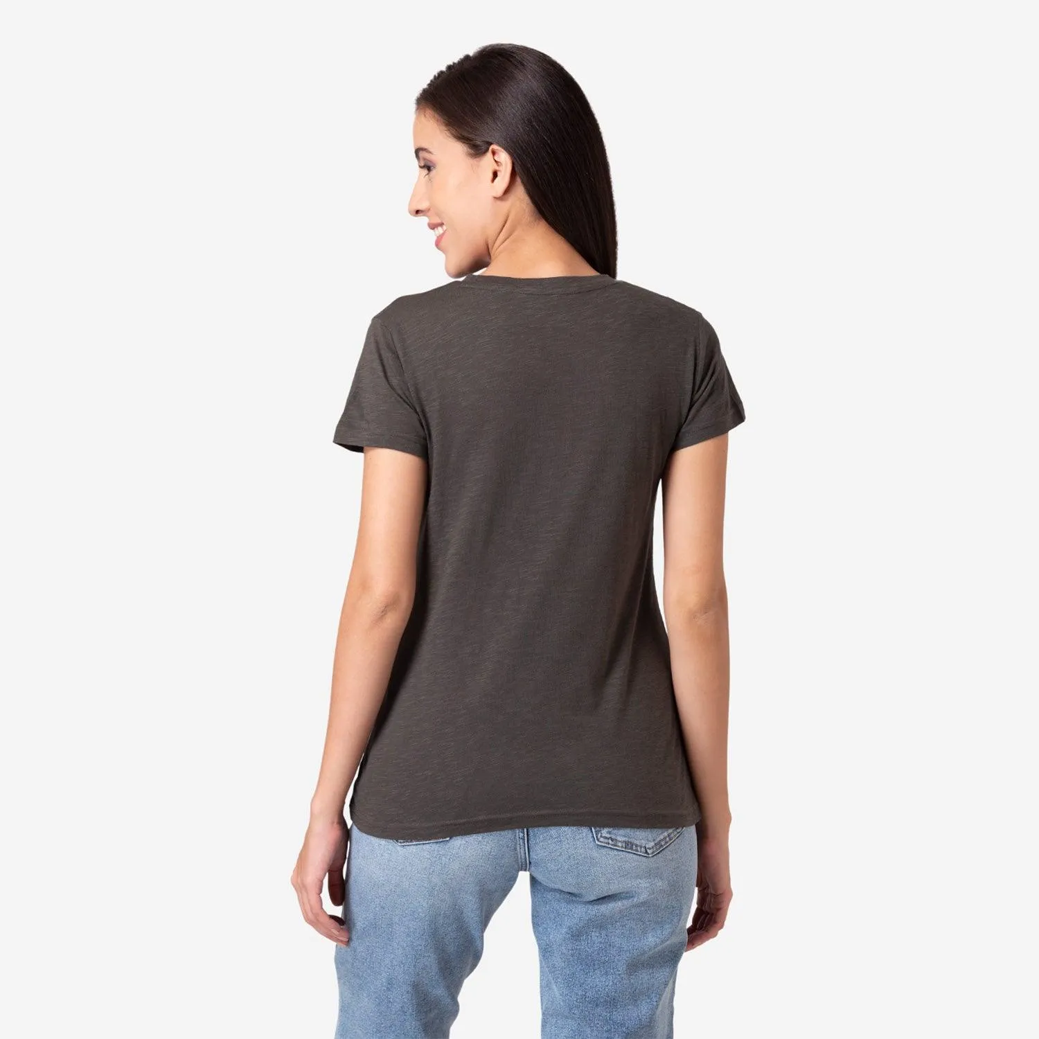 Women's Plain Half Sleeve Round-Neck T-Shirt For Summer - Olive