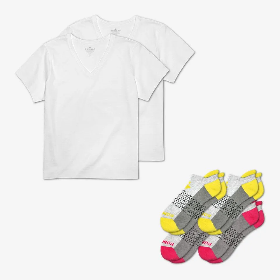 Women's V-Neck T-Shirt & Ankle Sock 6-Pack