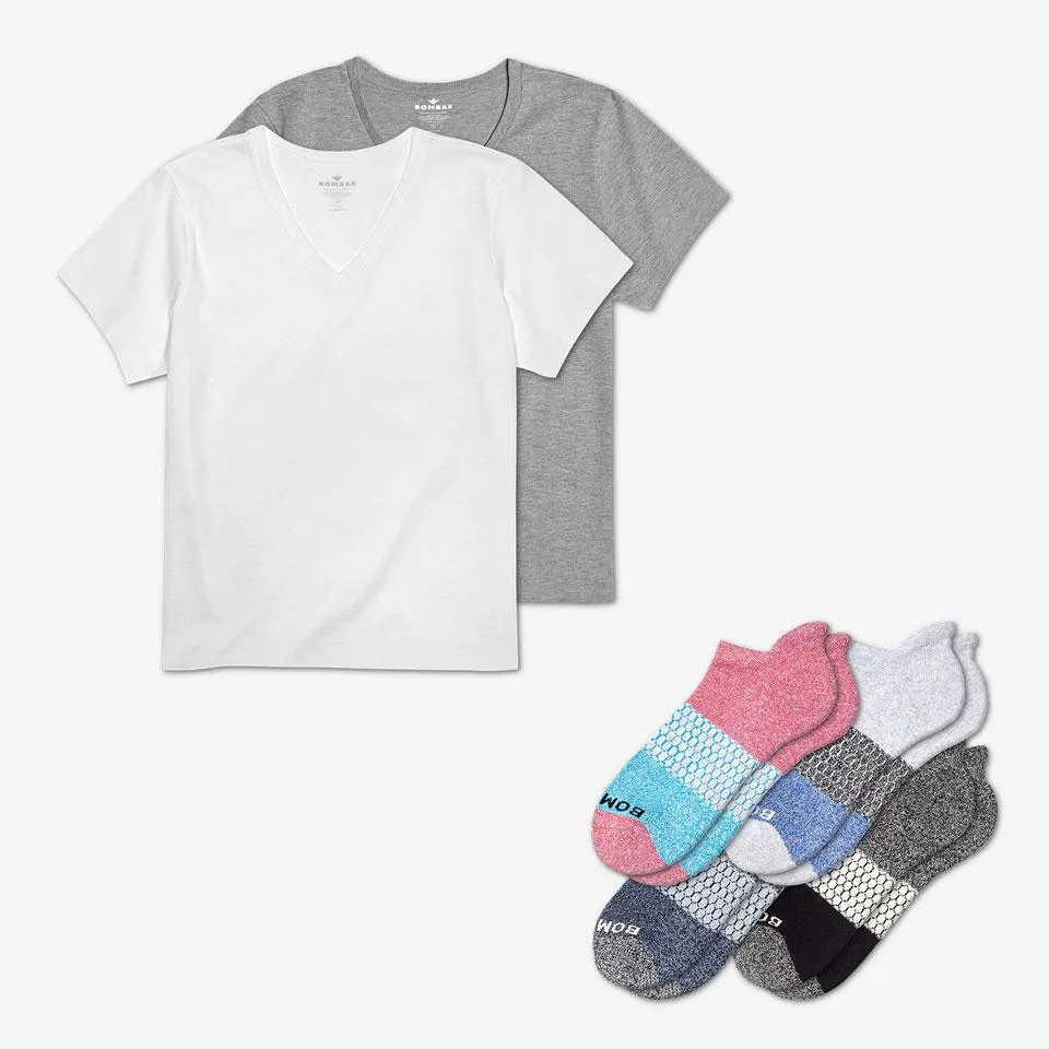 Women's V-Neck T-Shirt & Ankle Sock 6-Pack